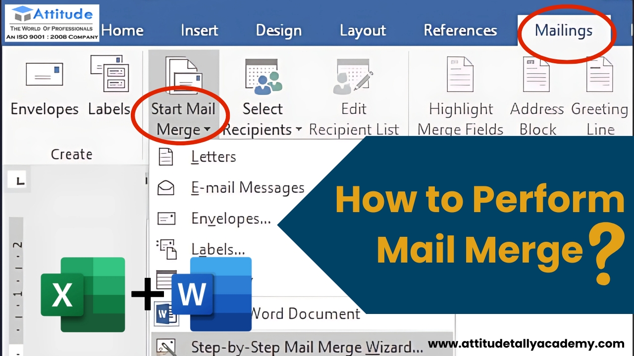 This image shows how to use mail merge in Ms-Word and Ms- Excel for beginners.